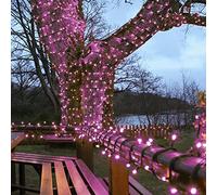 Festive Lights - ConnectPro Outdoor LED Fairy Lights - Connectable IP65 Rubber Black Cable | Wedding, Christmas, Garden, Commercial - No Plug (10m, Pink)