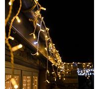 Festive Lights - ConnectPro Outdoor LED Icicle Lights - Connectable IP65 Rubber White Cable - Christmas, Garden, Commercial - Warm White with White Flash Bulbs (35m)
