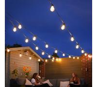 Festive Lights ConnectPro® Outdoor Mains Powered Connectable Festoon Lights IP65 Black Rubber Cable, Warm White A60 Filament Bulbs LED Garden Wedding Christmas Decorative Lighting (with Plug, 25m)
