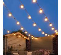 Festive Lights ConnectPro® Outdoor Mains Powered Connectable Festoon Lights - IP65 Black Rubber Cable, Warm White Frosted Bulbs SMD LED Garden Wedding Christmas Decorative Lighting - 45m - No Plug