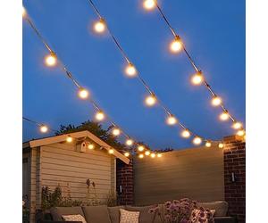 Festive Lights ConnectPro® Outdoor Mains Powered Connectable Festoon Lights - IP65 Black Rubber Cable, Warm White Frosted Bulbs SMD LED Garden Wedding Christmas Decorative Lighting - 25m - No Plug