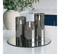 Festive Lights Ember™ Battery Hurricane Smoked-Glass Candle, Trio