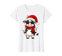 Festive Lights Farm Animal Cattle Santa Hat Cow Christmas Value Graphic T-Shirt, Women, White, M