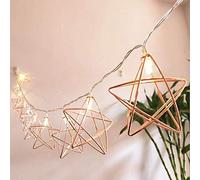 Festive Lights Metal String Lights - Rose Gold - Warm White LEDs - Battery Operated - Unique Five-Pointed Star Lantern Fairy Lights - Wedding Party Christmas Indoor Outdoor Decor (1.5M 10LED)