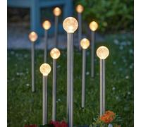Festive Lights - Pack of 10 Solar Power GlowBall Stainless Steel Stake Lights (2.7m Lit Length) with External Panel - 33.5cm Height, Warm White LEDs, Outdoor Garden Feature for Pathways & Borders