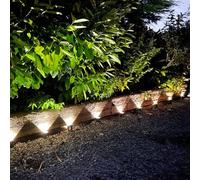 Festive Lights - Pack of 10 Solar Spot Stake Lights (6.5m Lit Length) with External Panel - 14cm Height, White LED, Weather-Resistant Outdoor Feature for Garden, Lawns, Pathways & Flower Borders