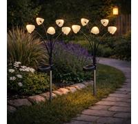 Festive Lights - Pack of 2 Solar Mushroom Garden Stake Lights - 71cm Solar Path Lights Outdoor, Warm White LED Mushroom Lights, IP44 Waterproof Pathway Border & Lawn Decoration
