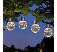Festive Lights - Pack of 4 Solar Clear Fluted Orb Hanging Lanterns - 11cm Height, Warm White Firefly LEDs, Outdoor Garden Decorative Ornament Bauble Light - IP44 Rated, Static Glow, Built in Panels