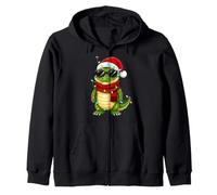 Festive Lights Santa Hat Funny Crocodile Alligator Christmas Zip Hoodie