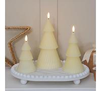 Festive Lights - Set of 3 Ivory Real Wax Battery Powered Christmas Tree Candles - Warm White Flickering LED Flame, 6 Hour Timer, Realistic Drip Effect, Safe Indoor Decoration, Elegant Home Display