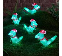 Festive Lights - Set of 5 Acrylic Dinosaur Battery Powered Christmas Figures on String - 40 Cool White LEDs, 6 Hour Timer, 15cm Novelty Seasonal Design, Indoor Outdoor Use, IP44 Rated, Clear Cable