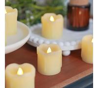 Festive Lights - Set of 6 Cream Real Wax Mini Tea Light Candles - Warm White Flickering LEDs, Dripping Tear Effect, Batteries Included - Indoor Home, Wedding, Event Decor, Flameless Mood Lighting