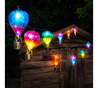 Festive Lights - Solar Hot Air Balloon String Lights - 2.7m Outdoor Garden Fairy Lights, 10 LEDs Multi Colour Hanging Decorative Solar Lights for Patio, Pergola, Balcony Lighting, Weather Resistant