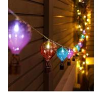 Festive Lights Solar Hot Air Balloon String Lights, Multi-Coloured, 4.5m 10 White LED Bulbs, Weather-Resistant, Outdoor Decorative Garden Feature with Bronze-Effect Baskets