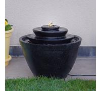 Festive Lights - 30.5cm Black LED Lit Hybrid Tiered Cascading Bowls Water Feature - Solar, USB & Plug In Power, Indoor Outdoor Garden Fountain, Timer Function, Resin Build, External Panel, IP44 Rated