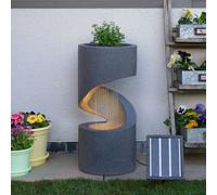 Festive Lights - 61.5cm Garden Water Feature, Slate Stone Effect Outdoor Fountain with Planter, Solar, USB & Mains Powered, Polyresin, LED Light, Timer, IP44, External Panel