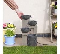 Festive Lights - 42cm Grey LED Lit Hybrid Stone Effect Cascading Bowls Water Feature - Solar, USB & Plug In Power, Indoor Outdoor Garden Fountain, Timer Function, Polyresin, External Panel, IP44 Rated