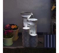 Festive Lights - 50cm Garden Water Feature, Seashell Cascading Bowl Outdoor Fountain, Solar, USB & Mains Powered, White Polyresin, LED Light, Timer, External Panel