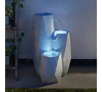 Festive Lights - 49.5cm White Serenity Cascading Hybrid Fountain with Solar & Mains Plug In Power - Stone Effect Polyresin Water Feature, Bright LED Light, Timer Function, IP44 Rated, 3m Black Cable