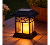 Festive Lights - Solar Powered Black Candle Lantern - 23.5cm 3-in-1 Garden Lantern with Ground Stake, Amber Flickering LED, Outdoor Hanging Tabletop Patio Pathway Light Decoration, IP44 Waterproof