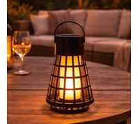 Festive Lights - Solar Powered Black Lantern Dancing Flame Effect - 51cm 3-in-1 Garden Lantern with Stake, 48 Amber Flickering LEDs, Outdoor Hanging Tabletop Patio Pathway Light, IP44 Waterproof