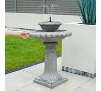 Festive Lights - 81cm Victoriana Cascading Solar Fountain with Integrated Panel - Grey Stone Effect Polyresin Water Feature, Bright White LED Light, IP44 Rated, Wildlife Friendly Outdoor Bird Bath