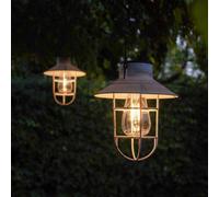 Festive Lights Twin Pack Solar Powered Filament Effect Hanging Fisherman Lantern Grey - Warm White Leds