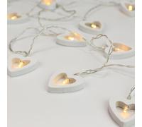 Festive Lights Wooden Heart String Lights - Battery Operated - Timer - 10 Warm White LEDs