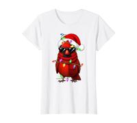 Festive Lights Xmas Santa Hat Cardinal Bird Christmas Value Graphic T-Shirt, Women, White, S
