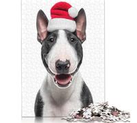 Festive Miniature Bull Terrier with Santa Hat Puzzle Creative Games Premium Cardboard Jigsaw Puzzle for Women Men Birthday Present 1000pcs (75x50cm)