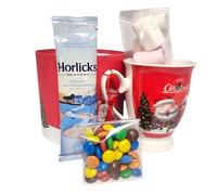 Festive Mug with lid and spoon, Horlicks Hot Chocolate, Marshmallows,
