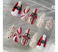 Festive Nail Art Set 30 Pcs Red White Snowflake Design ABS Striped Snowflake Artificial Nails for Holiday Party