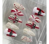 Festive Nails Art Set 30pcs Red White Snowflake Designs ABS for Holiday Parties Striped Snowflake Artificial Nail
