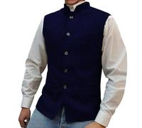 Festive Nehru Men's Tweed Jacket Slim Fit Business Tweed High Neck Vests, Blue 2, 4XL
