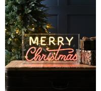 Festive Neon Flex Usb Merry Christmas Sign Red And Warm White - 43Cm