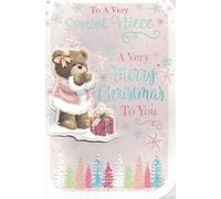 Festive Niece Christmas Card, Cute Design with Bear, 23 x 15 cm