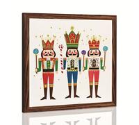 Festive Nutcracker Trio Wooden Framed Sign Christmas Decor Sign Ornament Wall Art Retro Decor for Holiday Gathering, Entryway 8x8 Inch