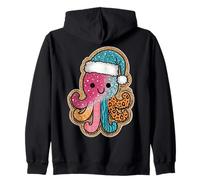 Festive Octopus Christmas Cheerful Santa Hat Zip Hoodie