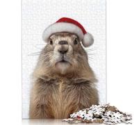 Festive Olympic Marmot in Santa Hat Puzzle 1000 Pieces Jigsaws Wood Puzzle Jigsaws Learning Educational Puzzle 1000pcs (75x50cm)