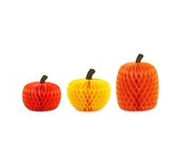 Festive Orange Honeycomb Pumpkins for Halloween Table Decoration - Set of 3 Unique Decor Items