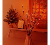 Festive Orange-Red LED Branch String Lights 60 Orange-Red LEDs Waterproof Design, Perfect for Christmas Tree/Party/Chinese New Year Decor, 74cm Battery-Operated Party Lights for Home and Garden Decor