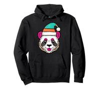 Festive Panda Santa Hat Cheerful Expression Pullover Hoodie