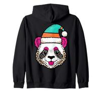 Festive Panda Santa Hat Cheerful Expression Zip Hoodie