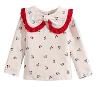 Festive Party-TIME: Red Cherries, Holly & Ivy Knitted, Cozy Xmas Girl’s Top-Blouse | Cream, Reds & Greens; its Christmas time! Ho Ho Ho | (Kids Ages 7-8 Years, Cream)