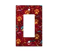 Festive Paw Print Light Switch Cover Plates/Outlet Covers, Red Colorful Paws with Ribbons for Home Decor, Thermoplastic Wall Plates, Standard Size Single Rocker
