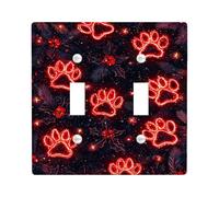 Festive Paw Print Light Switch Cover Plates/Outlet Covers, Red Holiday Paws for Winter Decor, Thermoplastic Wall Plates, Standard Size Double Toggle