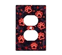 Festive Paw Print Light Switch Cover Plates/Outlet Covers, Red Holiday Paws for Winter Decor, Thermoplastic Wall Plates, Standard Size Single Duplex Outlet