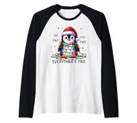 Festive Penguin Animal Tree Lights Hanging Merry Christmas Raglan Baseball Tee