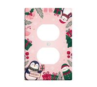 Festive Penguin Winter Quote Christmas Duplex Outlet Covers Plate | Winter Theme, Holiday Gift Boxes, Holly Berries, Seasonal Decor, Fanciful Illustration, Cozy Atmosphere