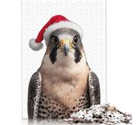 Festive Peregrine Falcon with Santa Hat Puzzle Brain Teaser Premium Cardboard Jigsaw Puzzle for Kids And Adults Age 12 Years Up 1000pcs (38x26cm)